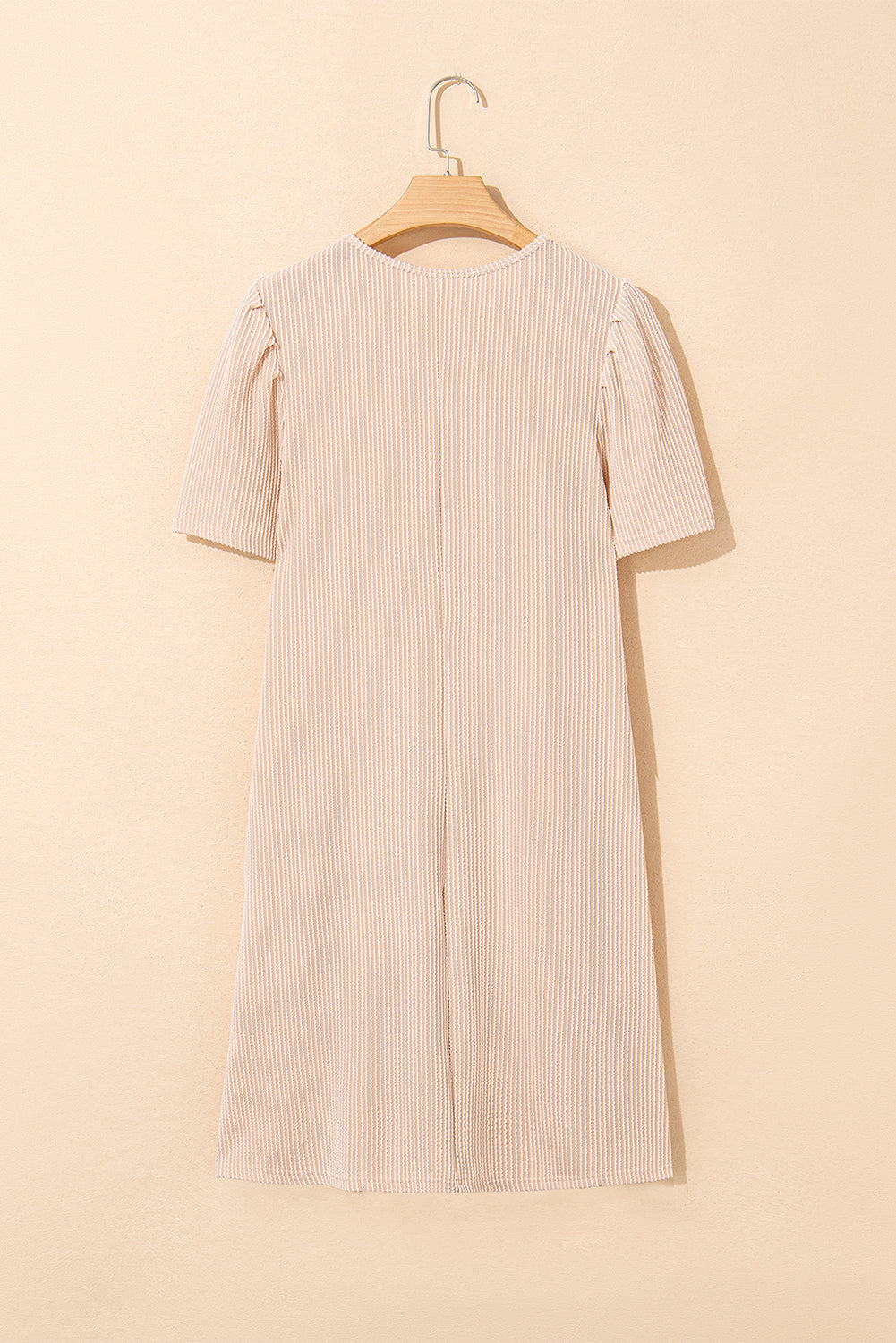 Parchment Corded Knit Crew Neck Puff Sleeve Shift Mini Dress
