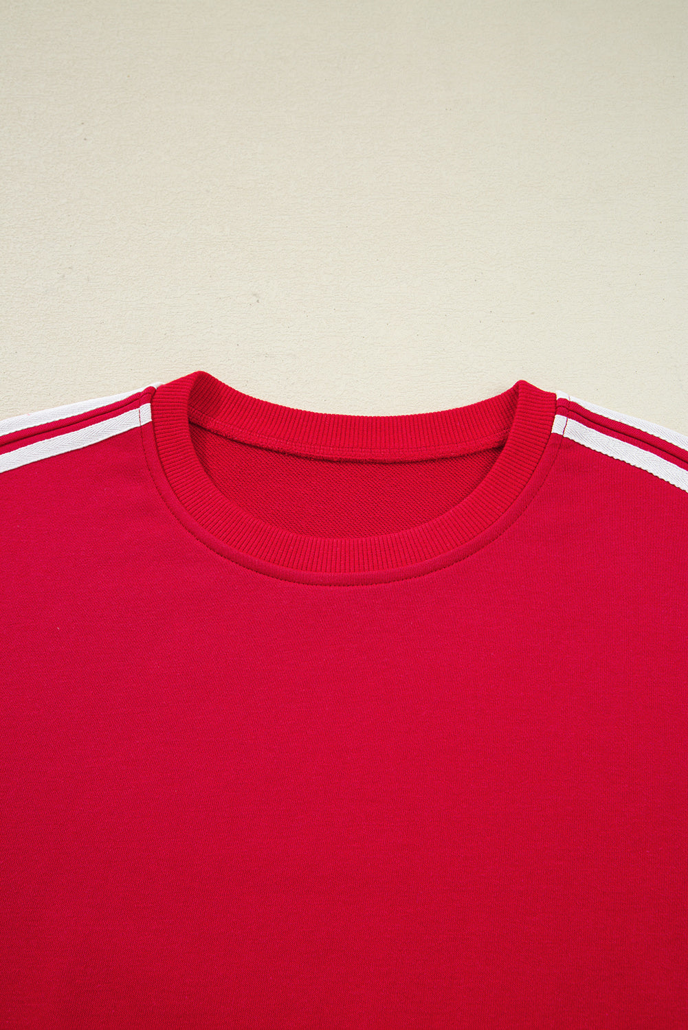 Fiery Red Varsity Striped Detail Crewneck Pullover Elastic Sweatpants 2pcs Outfit