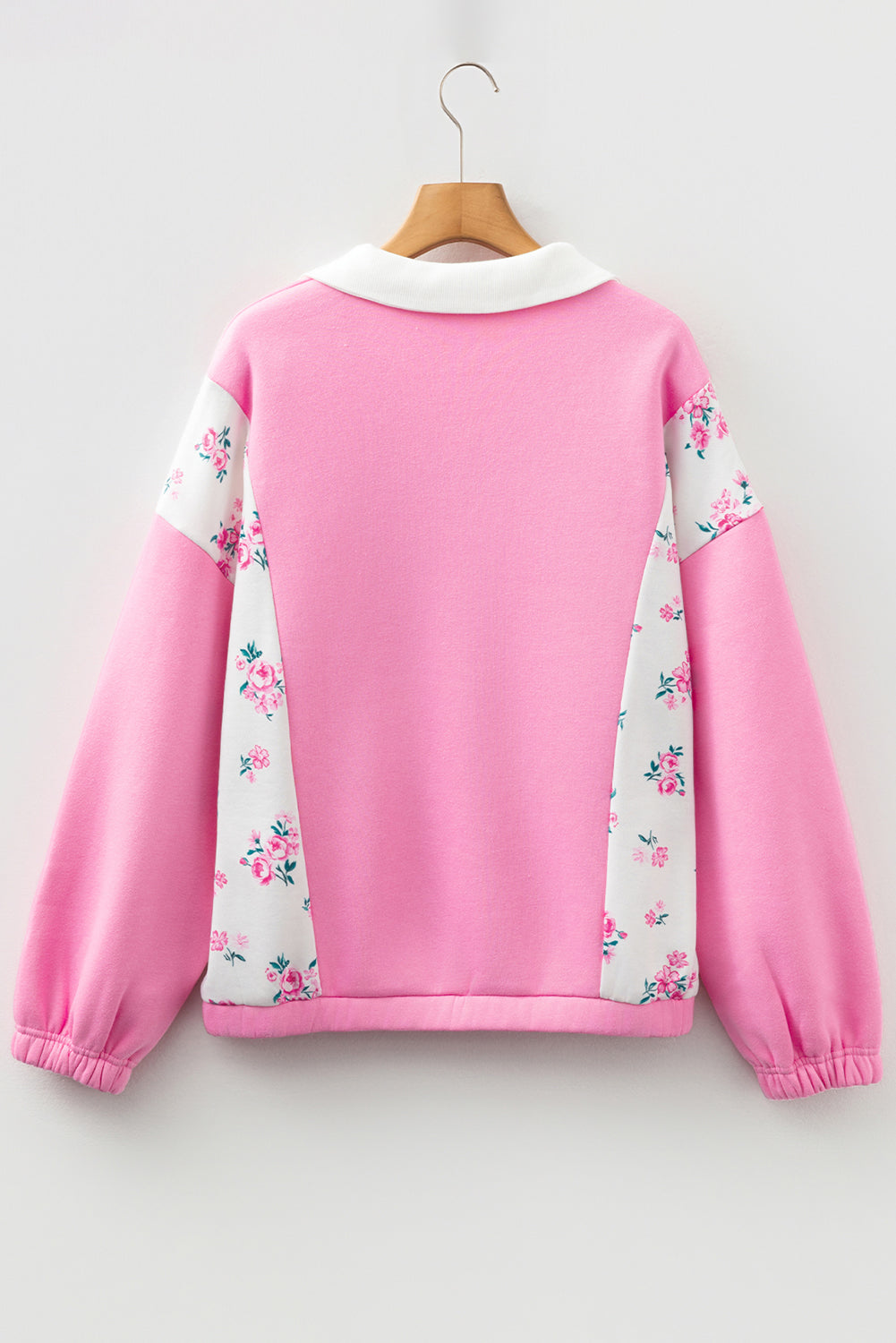 Bonbon Colorblock Polo Collar Floral Patchwork Puff Sleeve Top