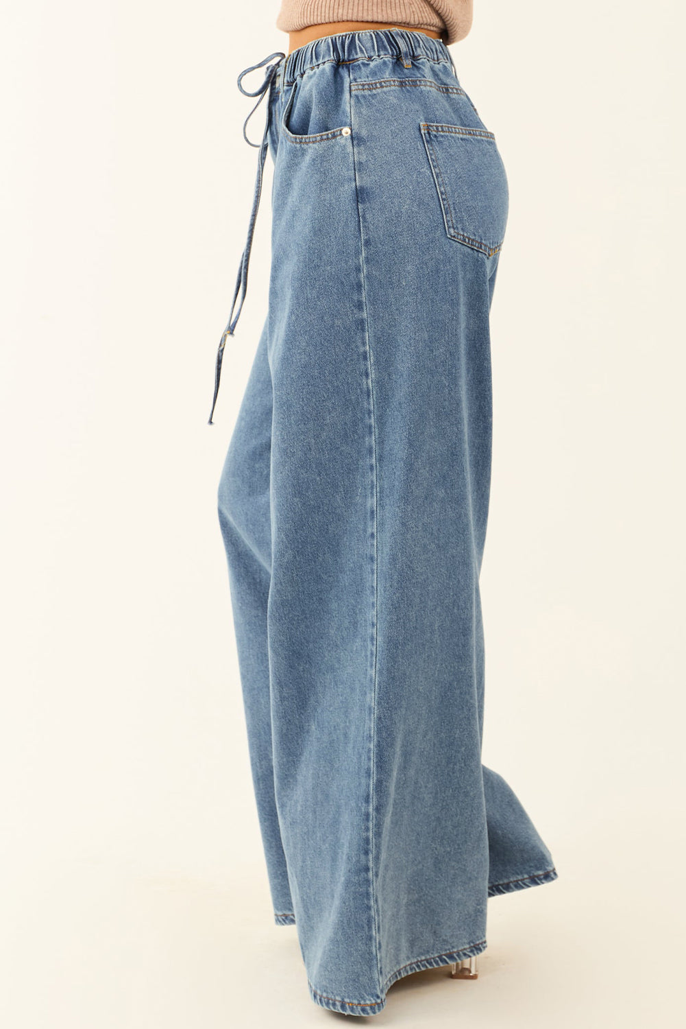 Dusk Blue Medium Wash Super Wide Leg Denim Pants