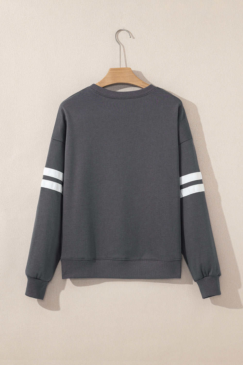 Dark Grey Varsity Striped Detail Drop Shoulder Oversized Sweatshirt