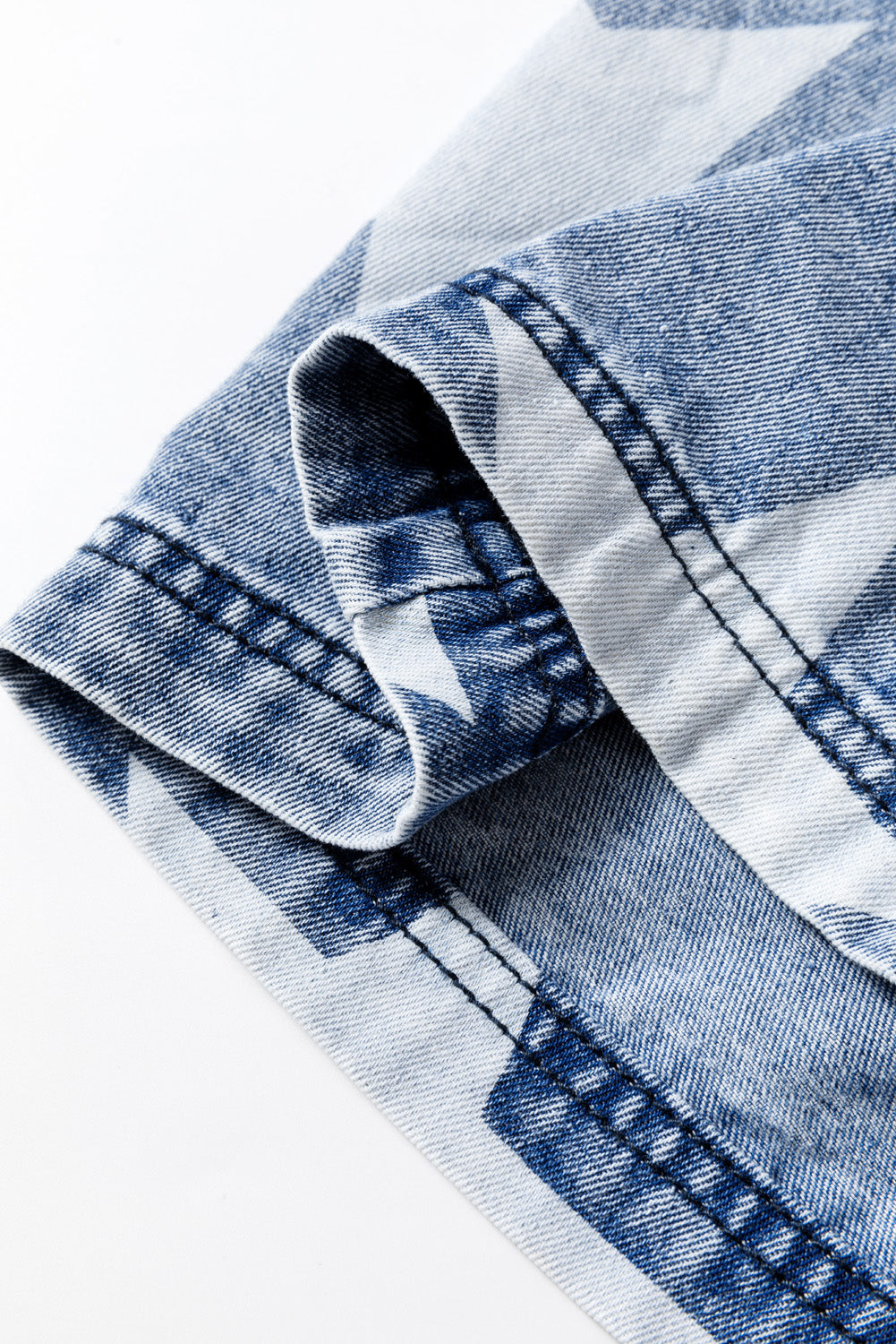 Light Blue Star Print Light Wash Drawstring Elastic Waistband Wide Leg Jeans