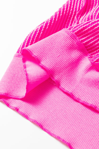 Rose Red Drop Shoulder Uneven Hem Plus Size Twisted Rib Top