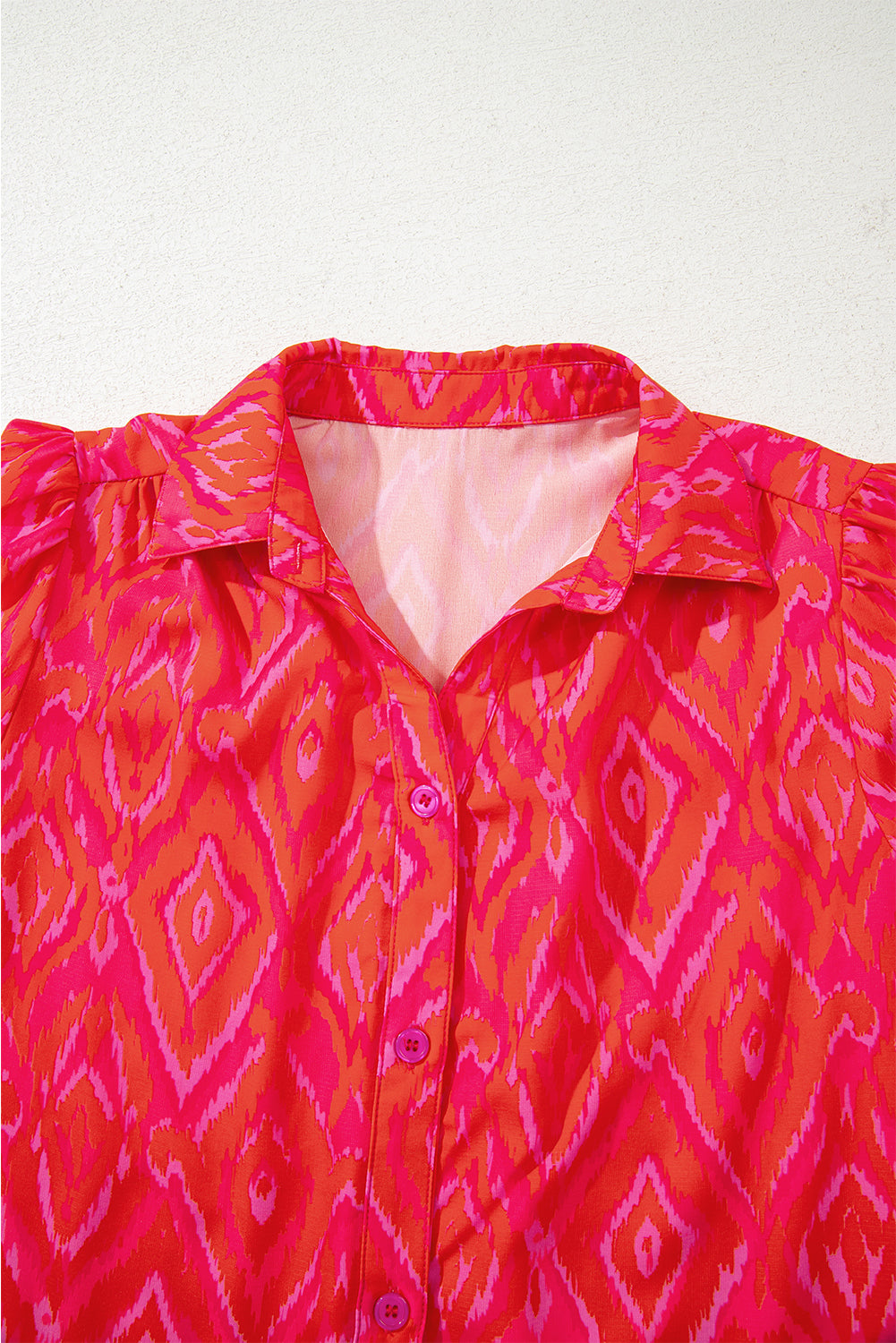 Strawberry Pink Western Aztec Geometric Ruffled 3/4 Sleeve Shirt