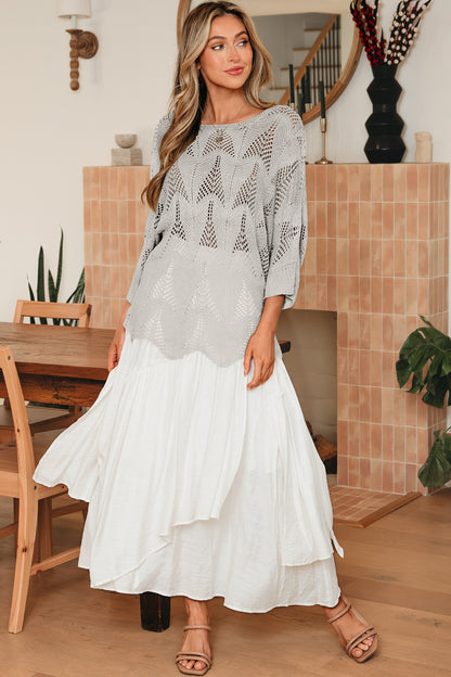 Seagrass Hollow Out Knit 7/8 Sleeve Casual Sweater