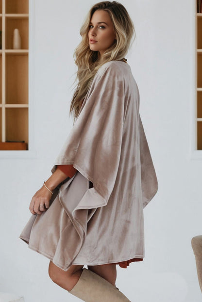 Smoke Gray 3/4 Sleeve Open Front Velvet Kimono