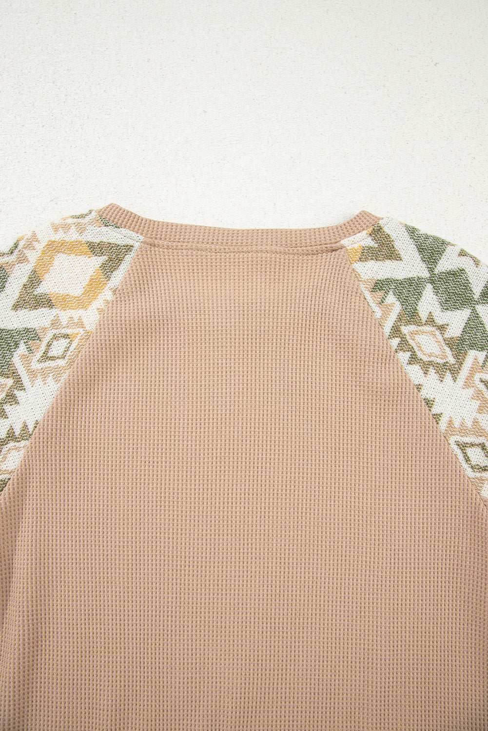 Smoke Gray Waffle Aztec Patchwork Raglan Sleeve Knit Top