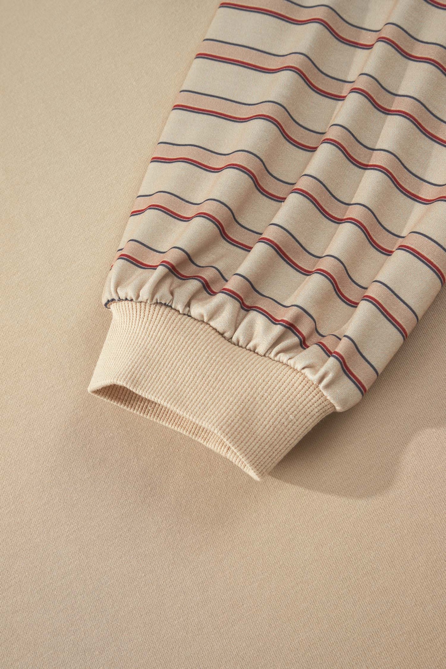 Parchment Striped Raglan Sleeve Notched Neck Raw Edge Plus Size Jumper