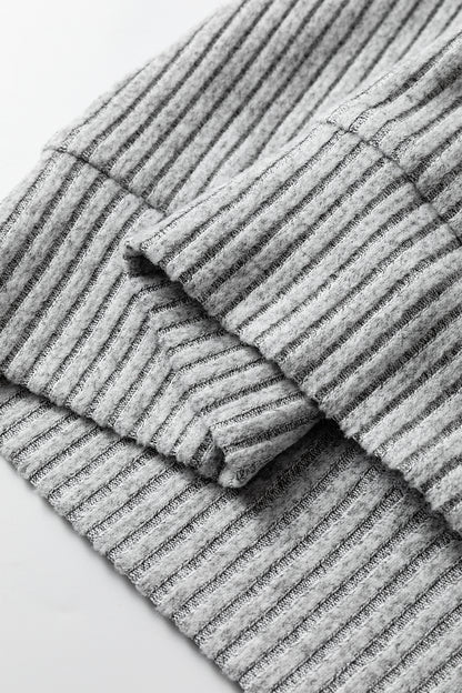 Gray Leopard Print Colorblock Patchwork Ribbed Knit Top