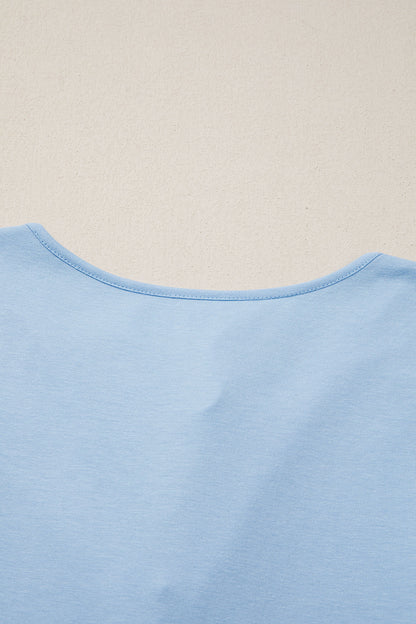 Beau Blue Plus Size Solid Color Bow Tie Peplum Tank Top