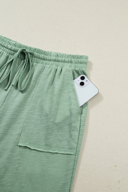 Canton Cuffed Short Sleeve Tee Raw Seam Patch Pocket Drawstring Pants Set