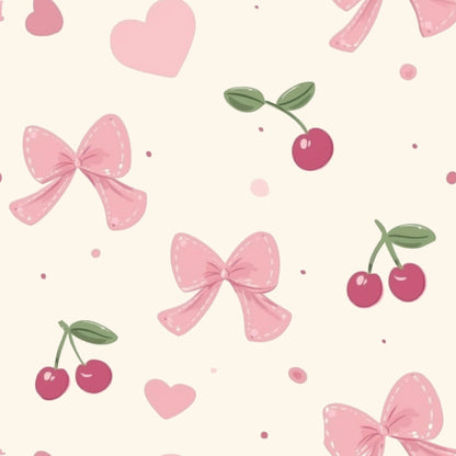 Pink Bow Print Contrast Pipping Short Pajamas Set