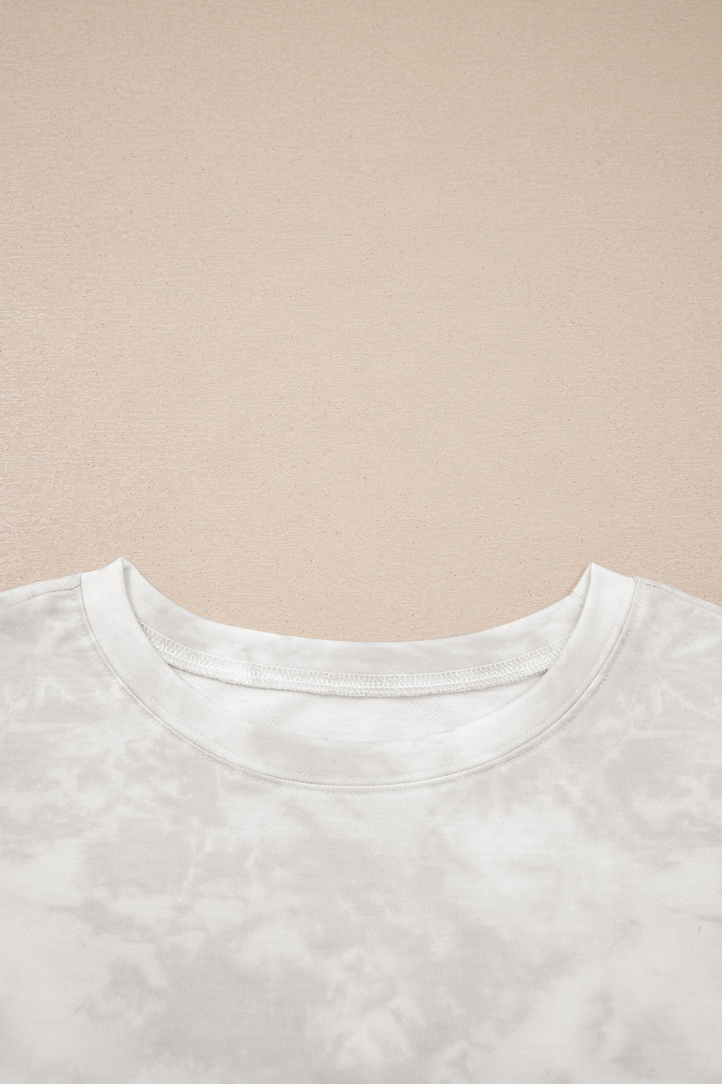 Beige Vintage Tie Dye Bracelet Sleeve Drawstring Elastic Waist 2pcs Short Set