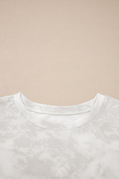 Beige Vintage Tie Dye Bracelet Sleeve Drawstring Elastic Waist 2pcs Short Set