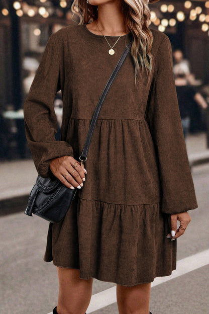 Mist Green Lantern Sleeve Tiered Mini Dress