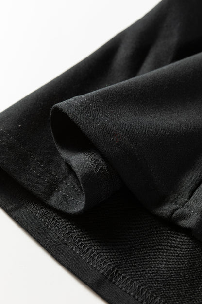 Black Plus Size Striped Cuffs Polo Collar Patchwork Long Sleeve Ruffle Hem Dress