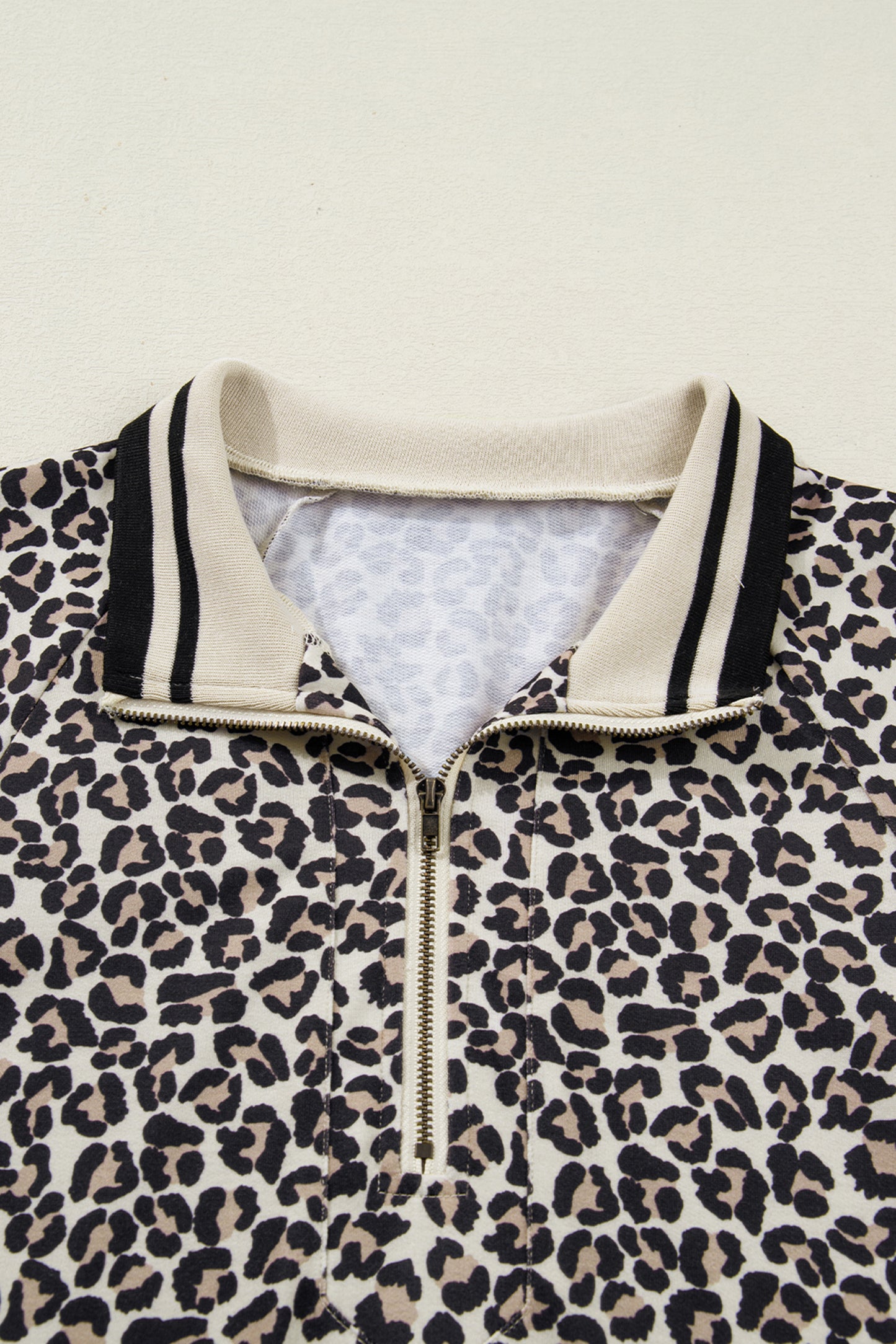 Khaki Leopard Print Zip Neck Striped Webbing Patchwork T Shirt Mini Dress