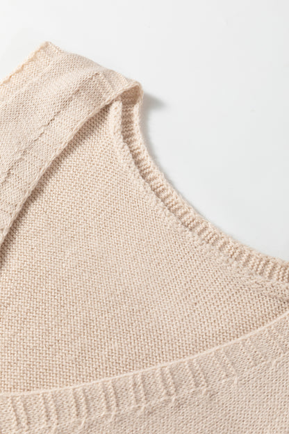 Dark Brown Ribbed Deep V Neckline Front Pocketed Loose Tunic Sweater Vest