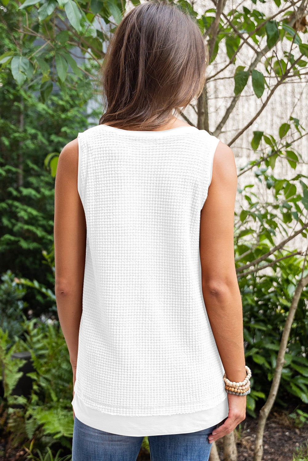 White Sequin Rugby Football Waffle Knit Tank