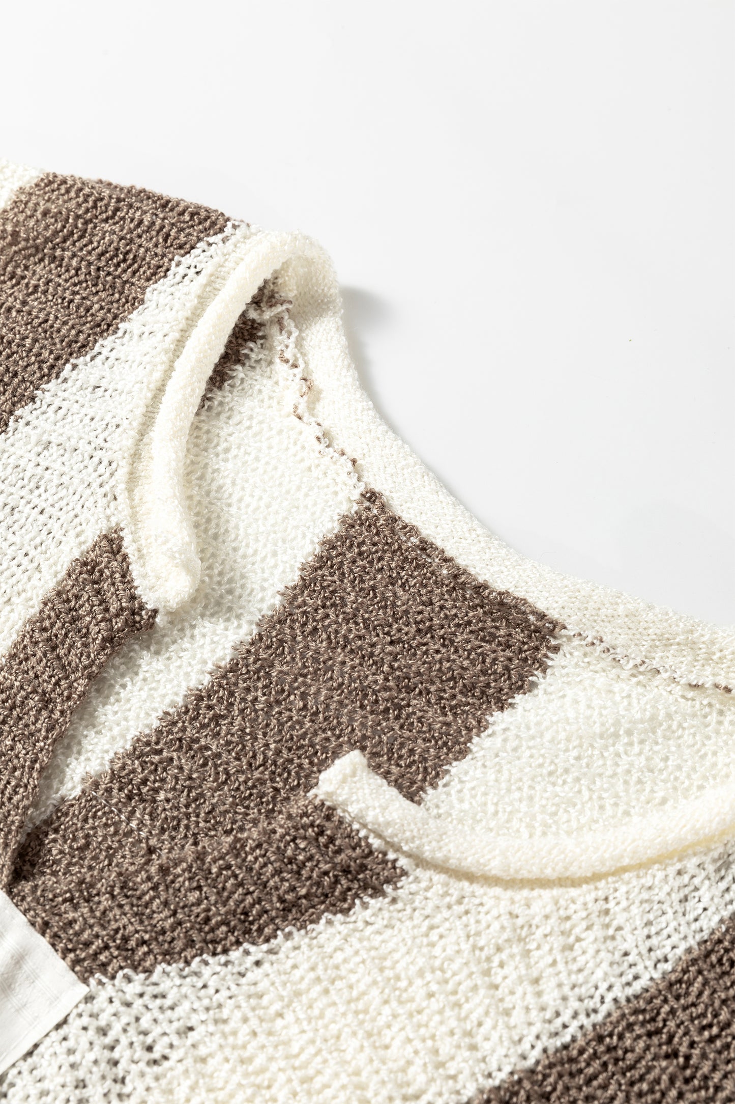 Brown Stripe Colorblock V Neck Bracelet Sleeve Sweater