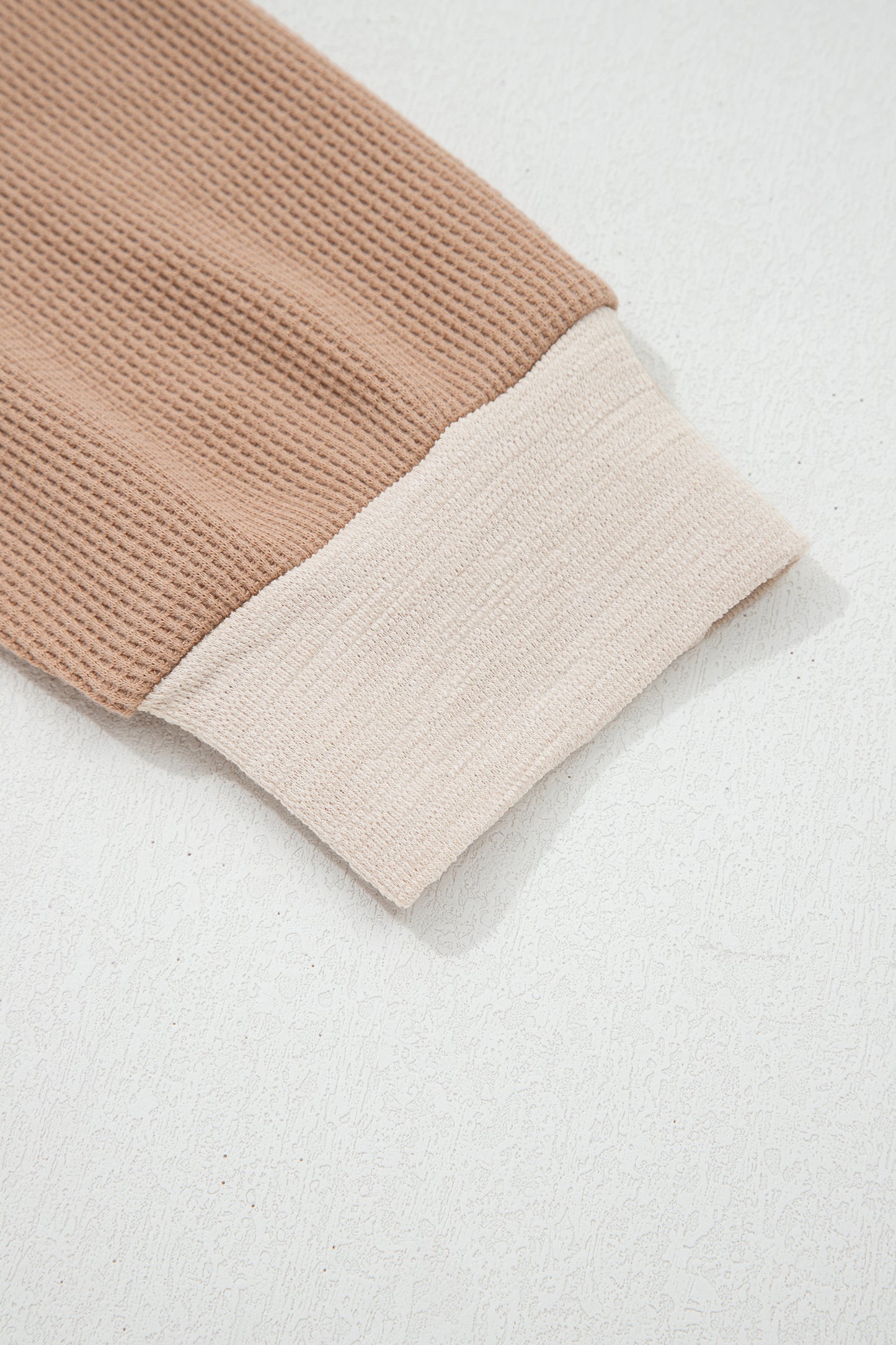 Green Plus Mixed Texture Color Block Patchwork V Neck Long Sleeve Top