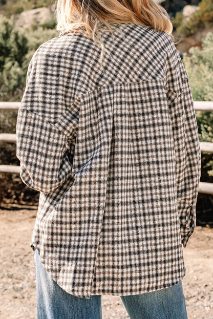 Casual Contrast Corduroy Flap Pocket Patchwork Plaid Shacket