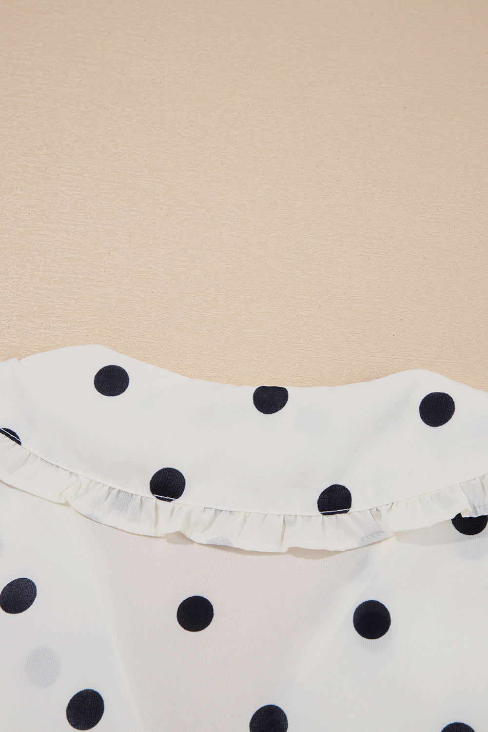 White Polka Dot Collared Lace up Font Puff Sleeve Peplum Top