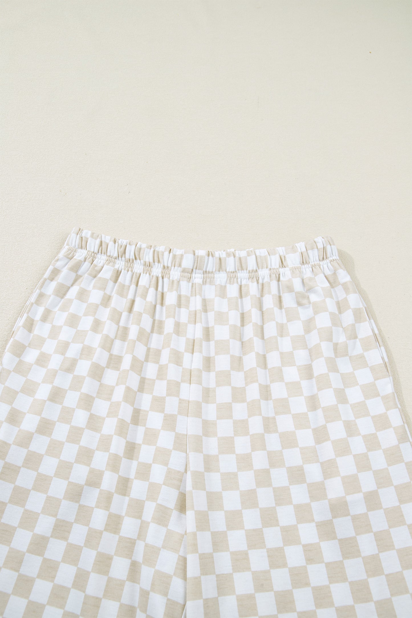 Khaki Checkered Print Half Sleeve Tee 2pcs Lounge Pant Set