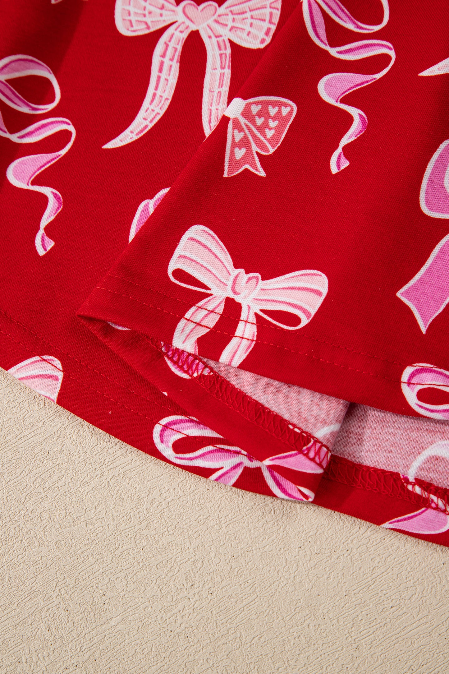 Red Sweet Bow Print Shirt Style Top Long 2pcs Pajama Set