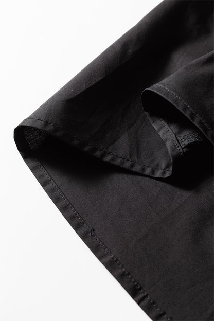 Black Ricrac Trim Color Block Patchwork Shirt Collar Short Sleeve Blouse