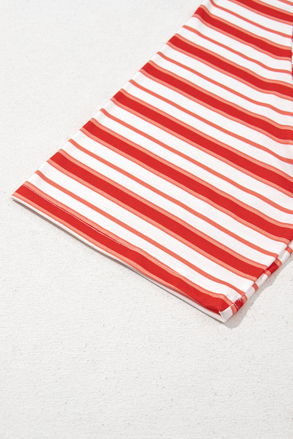 Tomato Red Stripe Print Contrast Collar Raglan Sleeve T Shirt