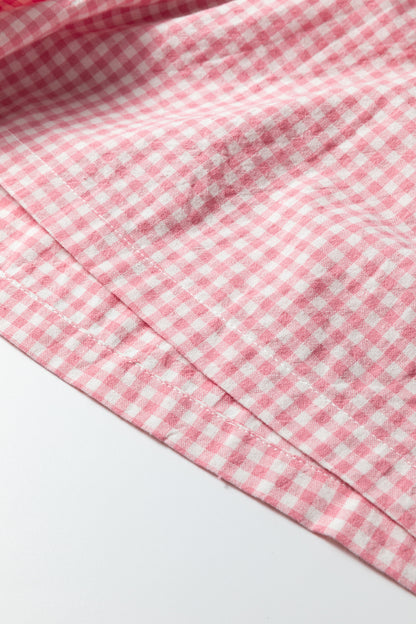 Pink Contrast Trim Plaid Print Plus Size Shorts