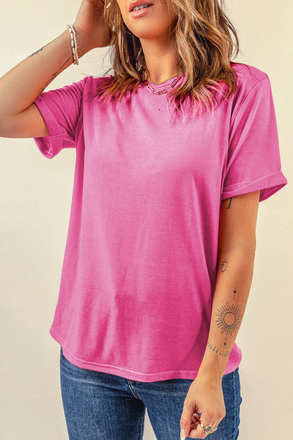 Wisteria Casual Plain Crew Neck Tee