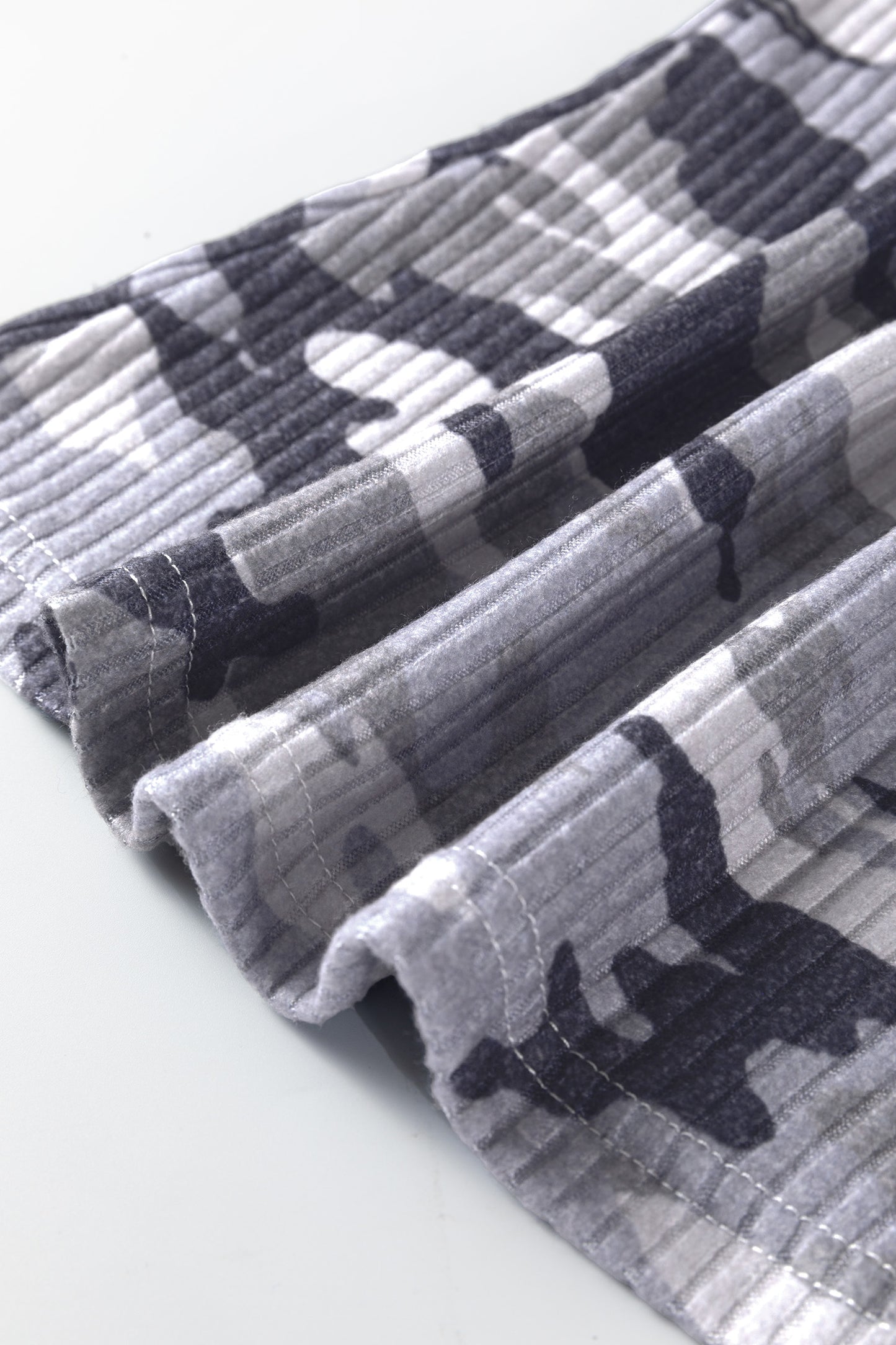 Gray Camouflage Print Ribbed Knit Round Neck Tank Top