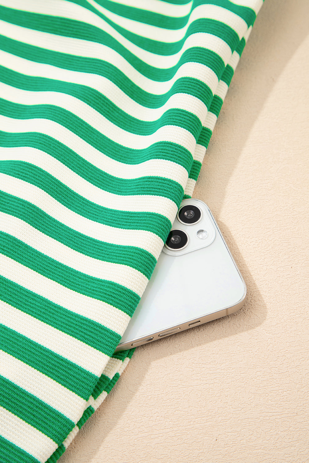 Green Stripe Print Contrast Collar Split Neck Flutter Sleeve Short Dress