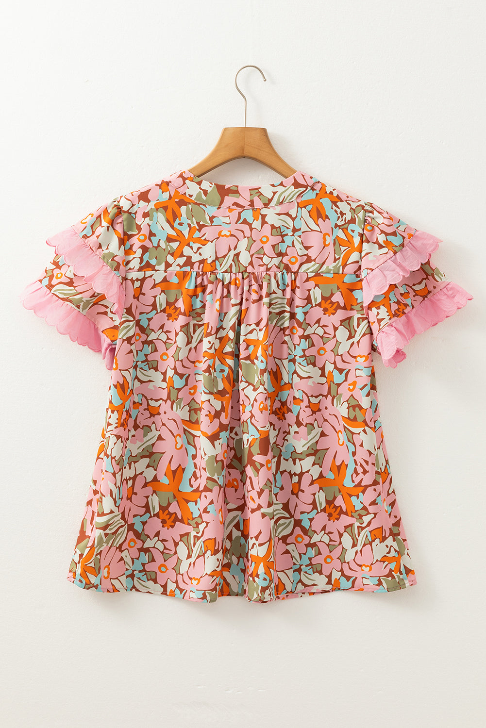 Multicolour Floral Tiered Ruffled Short Sleeve Blouse
