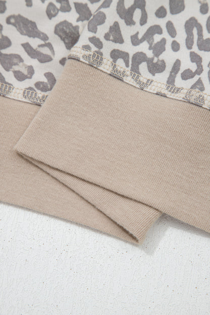 Brown Leopard Print Patchwork Crew Neck Sweatshirt