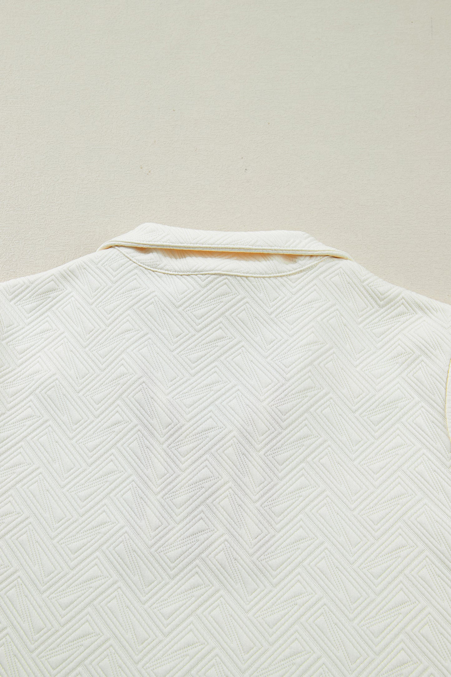 White Textured Knit Contrast Striped Accent Zipped Collar Pullover Top
