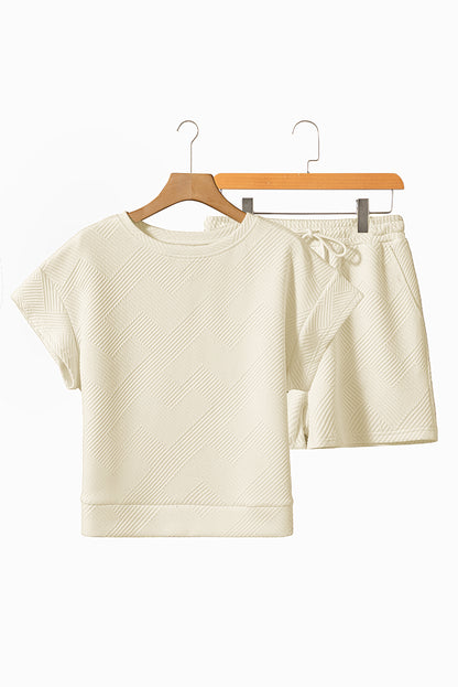 Apricot Textured Short Sleeve Top and Shorts Set