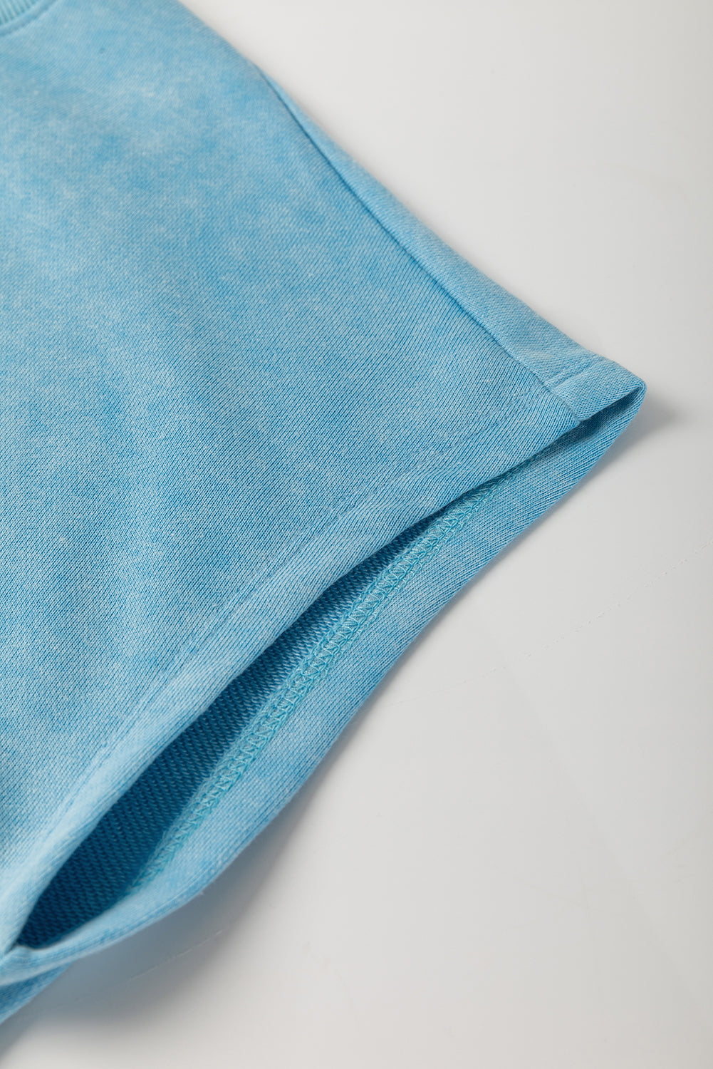 Mist Blue Mineral Wash Drawstring Elastic Waistband Hollow Out Back Short Sleeve Romper