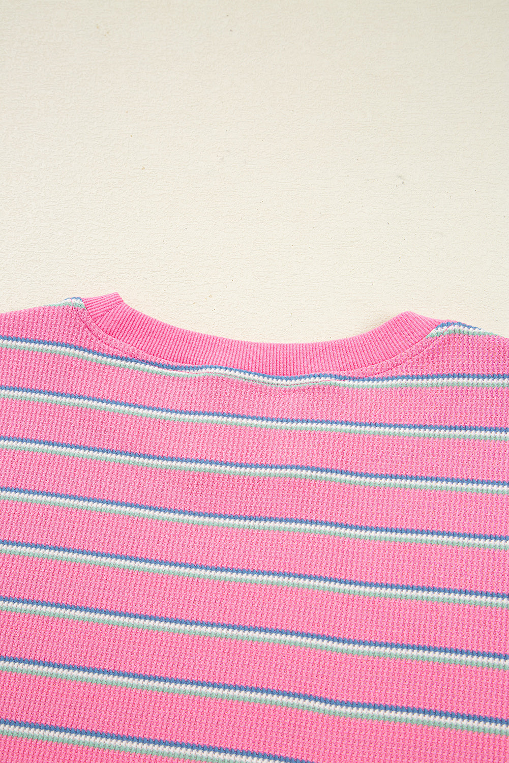 Rose Stripe Textured Knit Round Neck Long Sleeve Top
