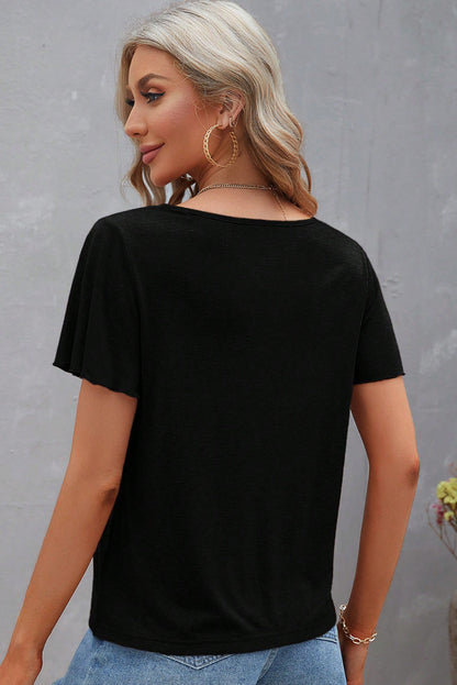 Black Crisscross V Neck Butterfly Sleeve T Shirt