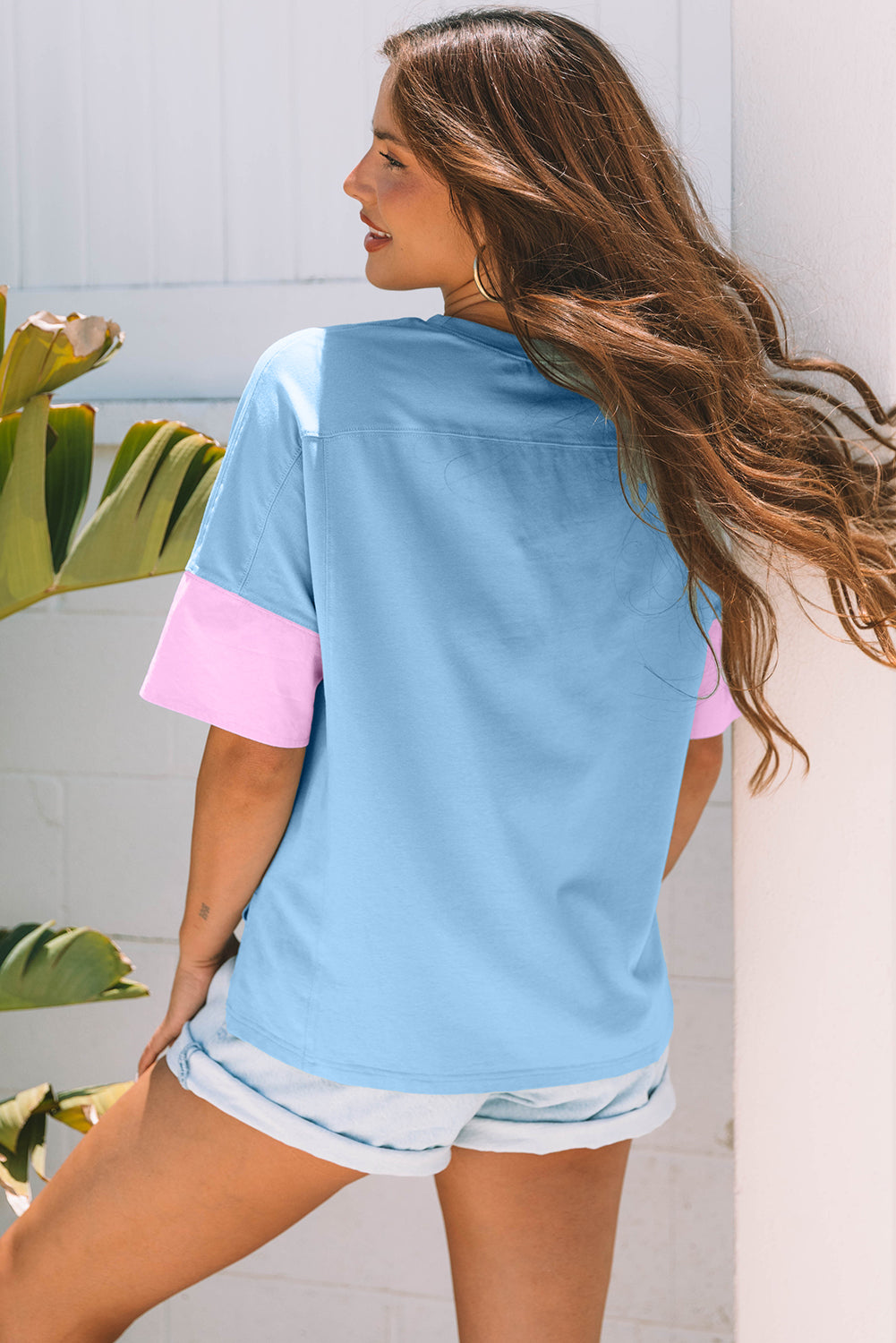 Myosotis Frayed Denim Star Patched Oversize T Shirt