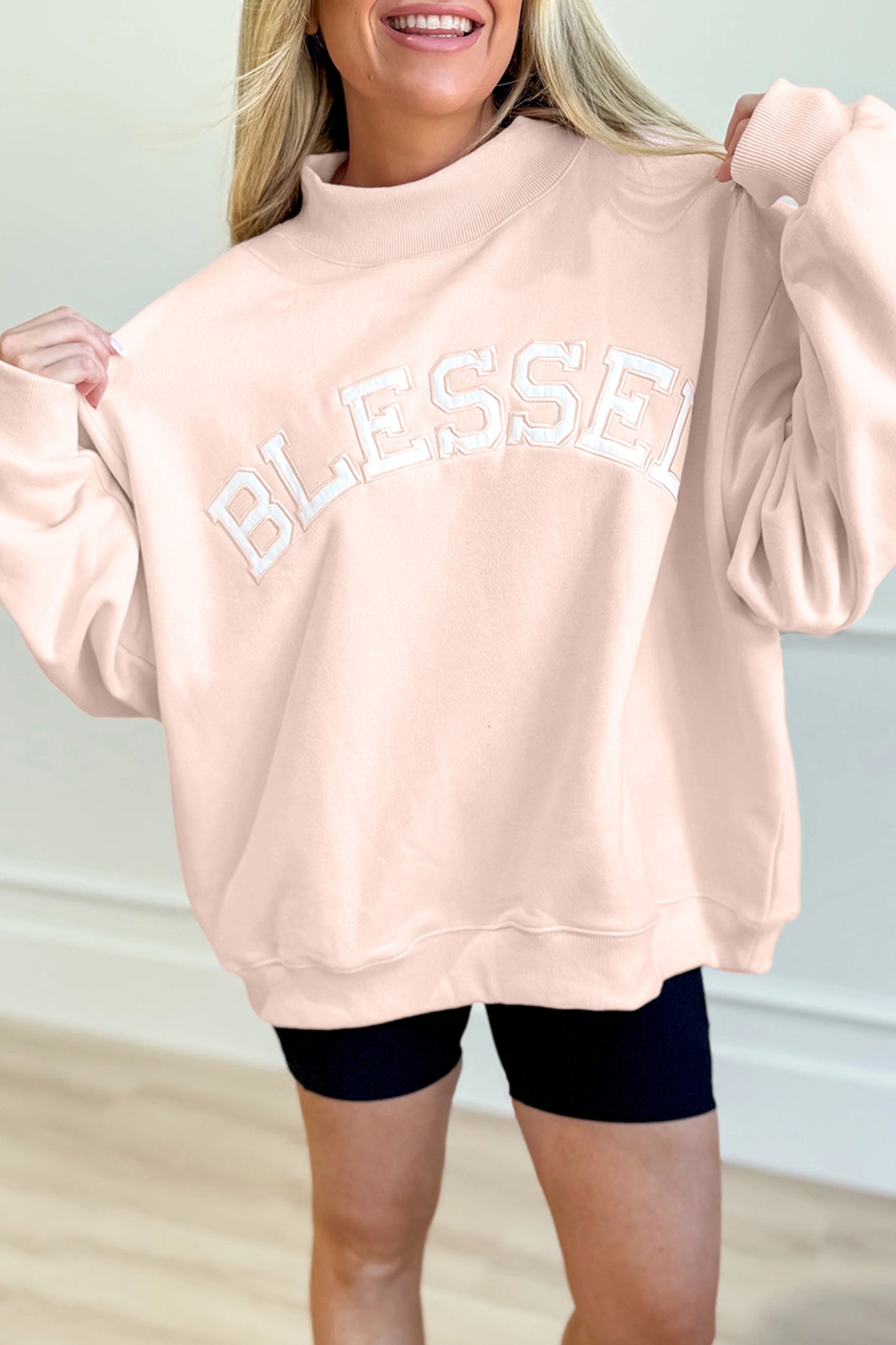 Apricot Pink Oversize Mock Neck Sweatshirt