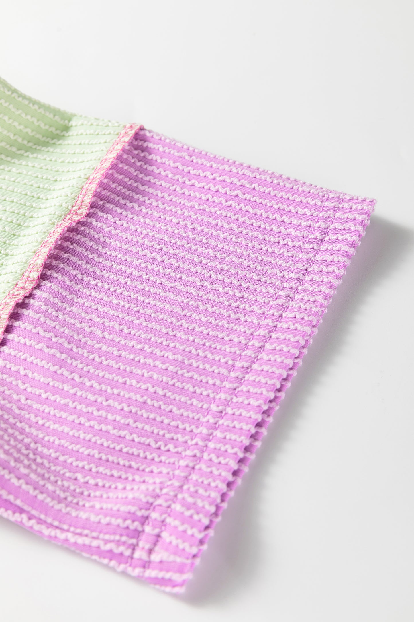 Bright Pink Twisted Ribbed Color Block Patchwork Henley Short Sleeve T Shirt