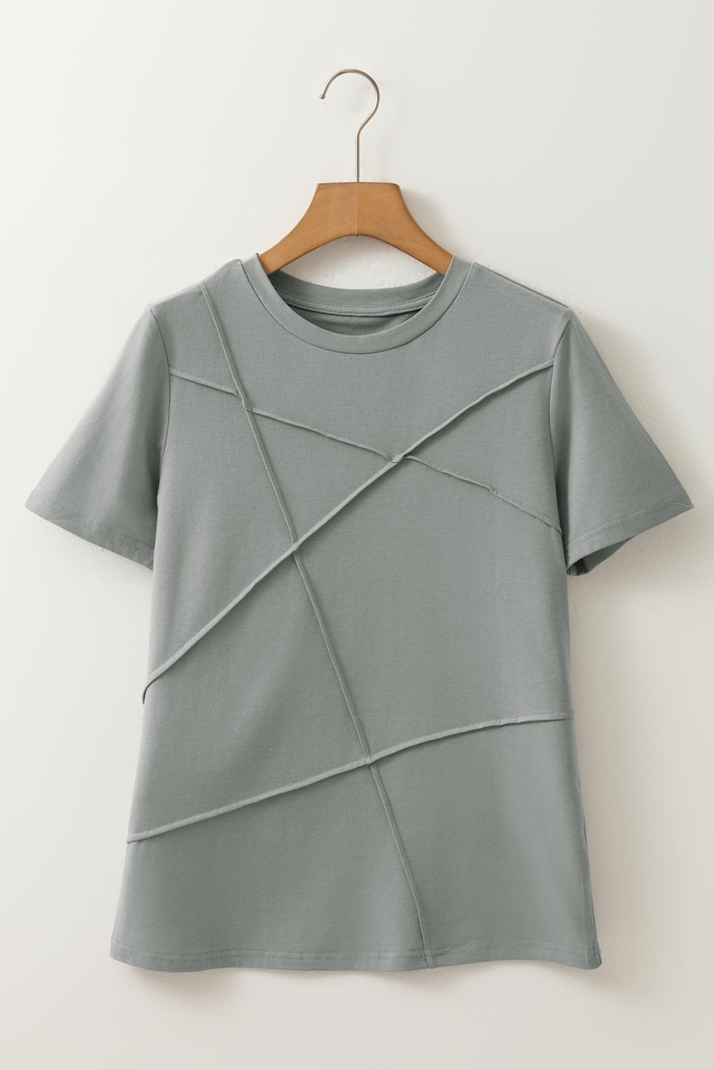 Medium Grey Solid Color Toothpick Stripe Round Neck T Shirt