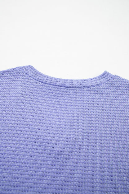 Wisteria Waffle V Neck Short Sleeve Knit Top