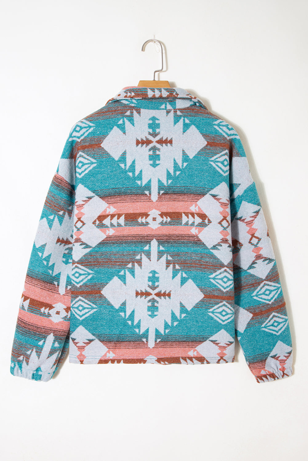 Green Quarter Zip Elastic Cuffs Aztec Sweatshirt