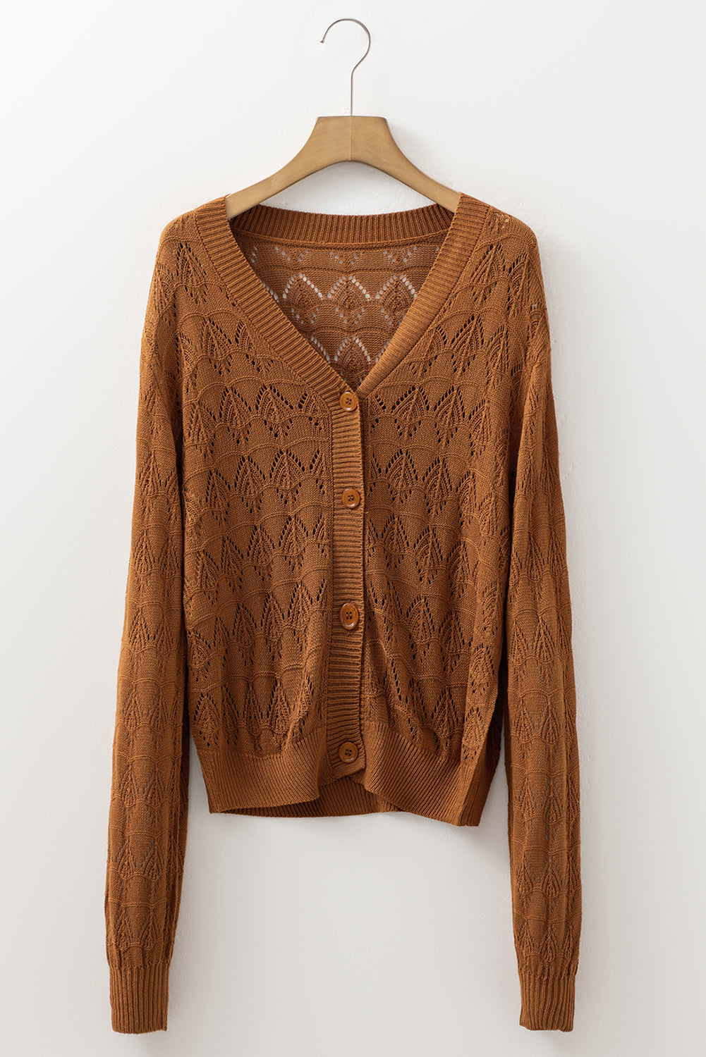 Brown Lightweight Buttoned Front Crochet Cardigan