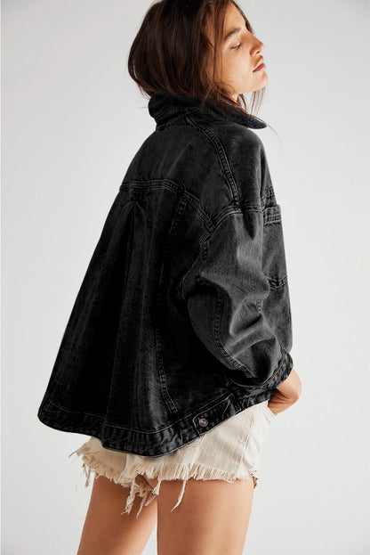 Wild Wind Washed Oversize Pocketed Denim Jacket